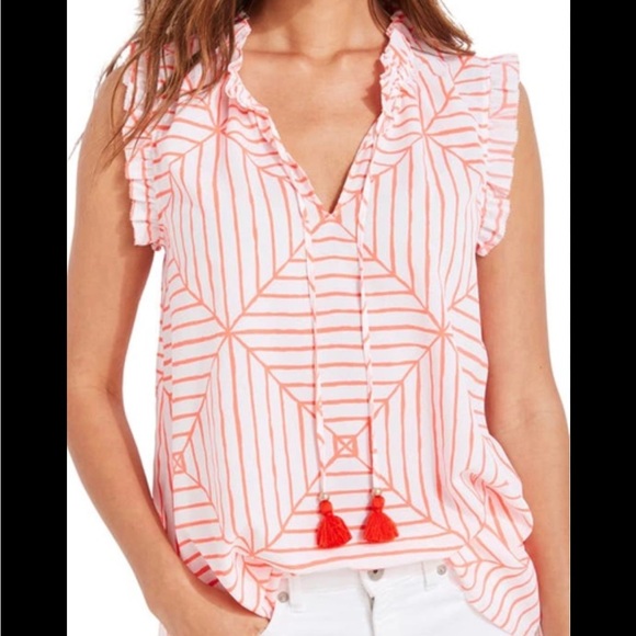 VINEYARD VINES White and Orange Fringe Top with Tassels, size L - Picture 1 of 4